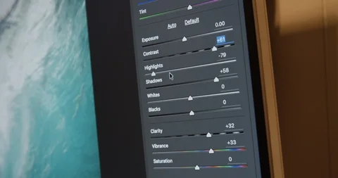 Photo editing software sliders on screen Stock Footage 96765786