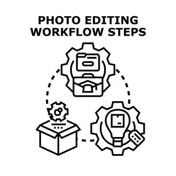 Photo editing workflow steps process illustration Stock Illustration