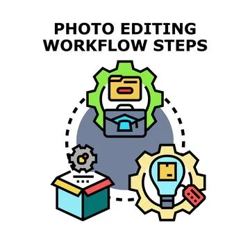 Photo editing workflow steps process illustration Stock Illustration