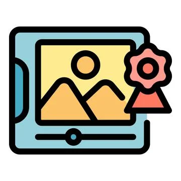 Photo editor adding quality badge to nature picture on tablet Stockillustratie