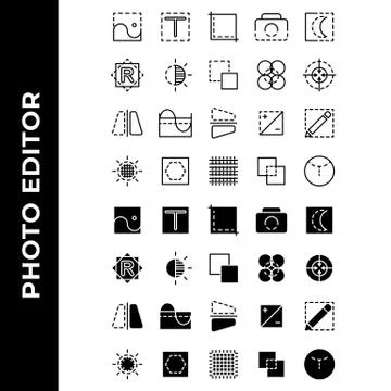 Photo editor icon set include camera,flash,photo filter,power,resolution,gall Stock Illustration