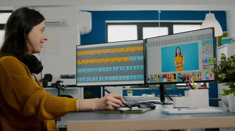 Photo editor using image editing software Foto stock