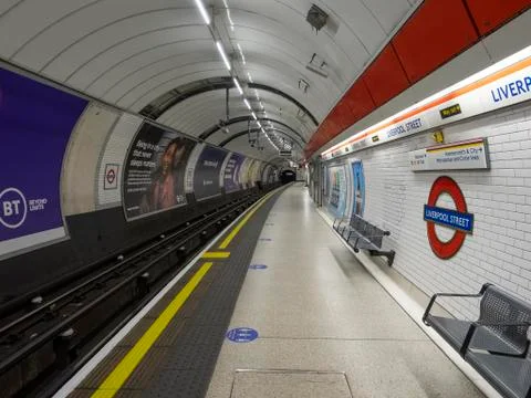 Photo of empty Central Line Underground platform. Stock Photos