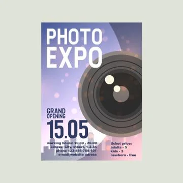 Photo exposition poster vector illustration. Date and place of grand opening Stock Illustration