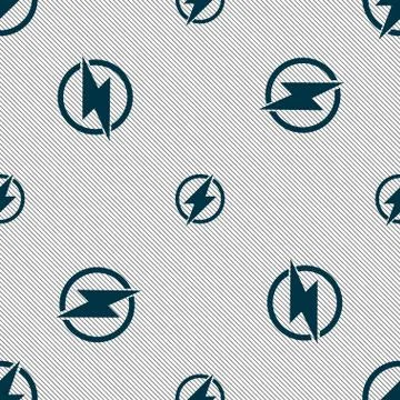 Photo flash sign icon. Lightning symbol. Seamless pattern with geometric text Ilustración de archivo