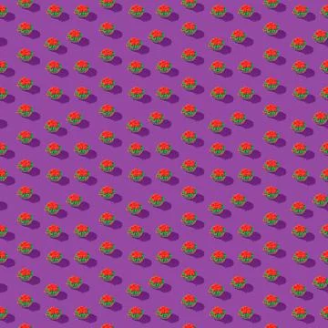 Photo in the form of a seamless pattern. Red flowers in a green basket with Stock Illustration