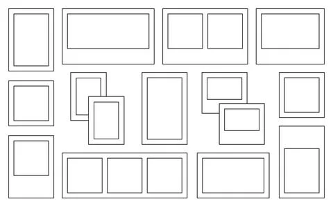 Photo frame blank template border black line set Stock Illustration
