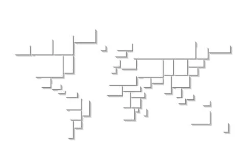 Photo frame collage theme in a shape of World map. White rectangles with dropped Illustrazione stock