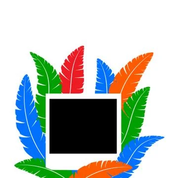 Photo frame with colored feathers Stock Illustration