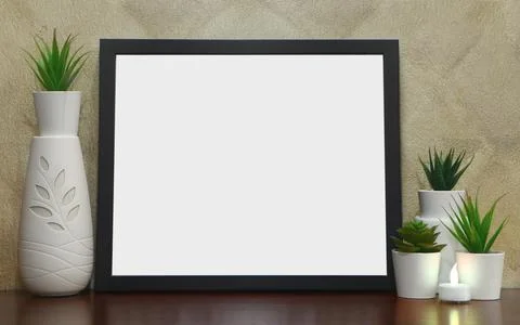 Photo frame with empty space on console table background Stock Photos