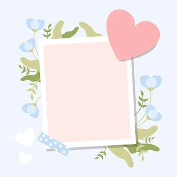 Photo frame with empty space with soft blue flowers and heart. Vector illus.. Stock Illustration