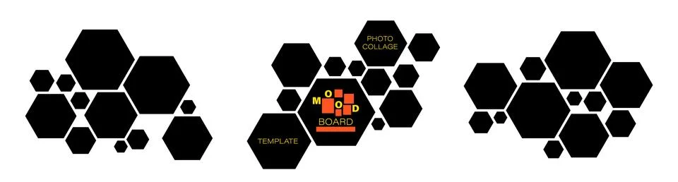 Photo frame hexagon shape grid template set. Vector layout collection with Stock Illustration