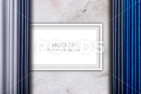 Photo frame mockup with curtain PSD Template