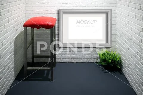 Photo frame mockup on white brick wall PSD Template