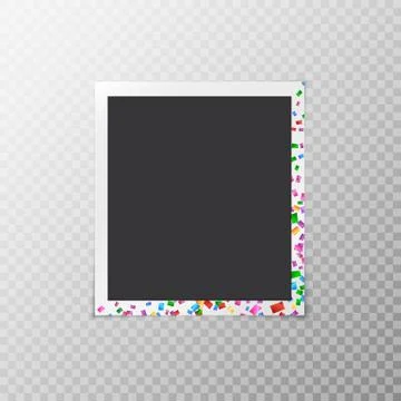 Photo frame with multi-colored confetti Stock Illustration