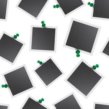 Photo frame with pin seamless pattern background. Business flat vector illust Stock Illustration