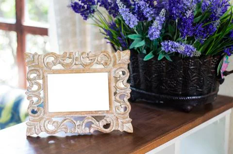 Photo frame on the table Stock Photos