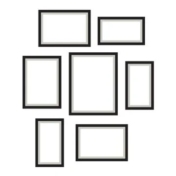 Photo frame template vector set hanging on wall. 库存插图