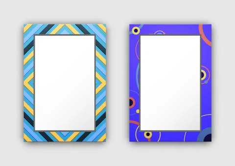 Photo Frames with Blue Border and Abstract Figures Stock Illustration