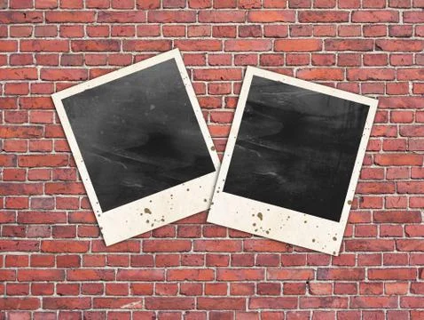 Photo frames on the brick wall Illustrazione stock