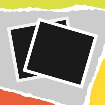 Photo frames on cut and torn paper background. Blank instant photos Stock Illustration