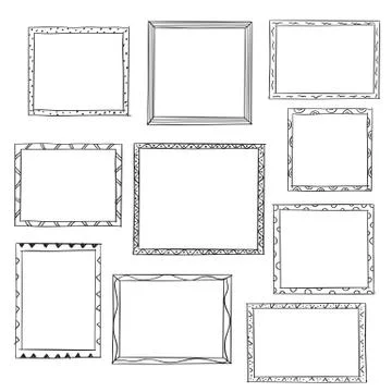 Photo frames doodle sketch, vector Stock Illustration