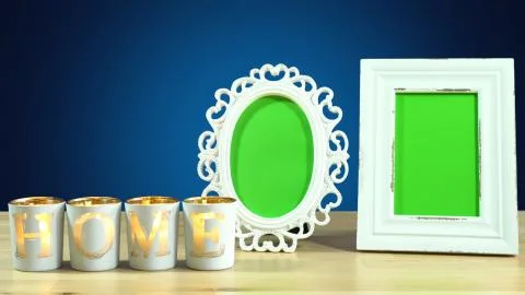 Photo frames in elegant interiors display. Stock Photos