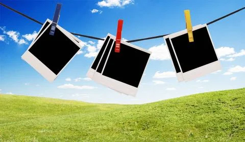 Photo frames empty photo frames over sky background ,model released, Symbo... Stockfoto's