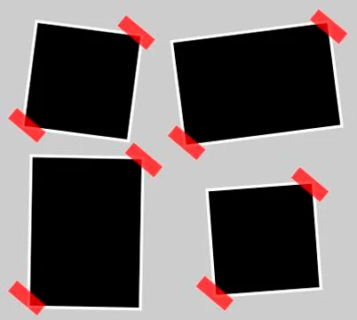 Photo frames glued with red ribbons to the wall, illustration for design with イラスト素材