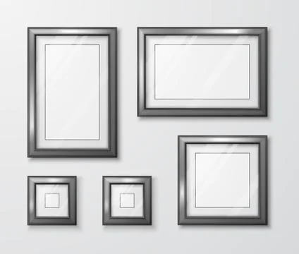 Photo Frames on gray wall. Modern empty frame template with transparent glass Illustrazione stock