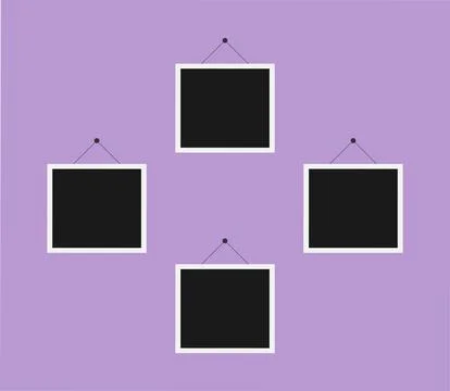 Photo frames hanging on the wall. Blank instant photographs Stock Illustration