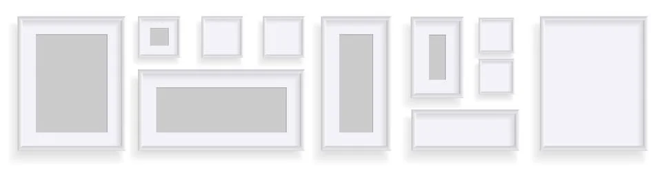 Photo frames isolated on white, rectangular frames mockup. Set of empty framing 스톡 일러스트