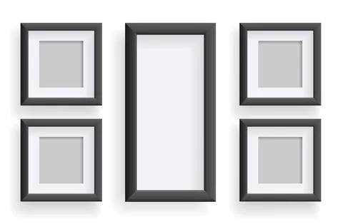 Photo frames isolated on white, rectangular frames mockup. Set of empty framing Stock Illustration