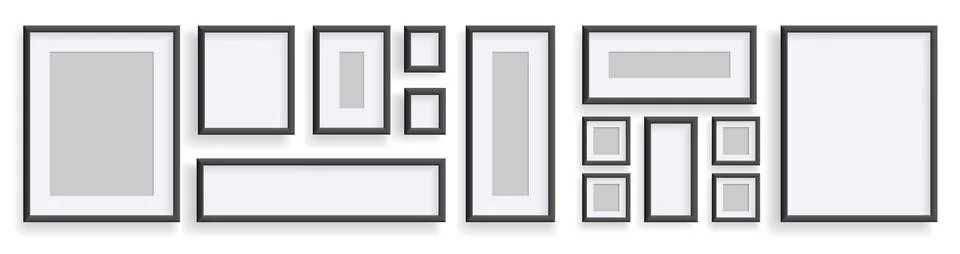 Photo frames isolated on white, rectangular frames mockup. Set of empty framing Stock Illustration