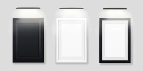 Photo frames with led backlit template. Black and white blank picture with Stock Illustration