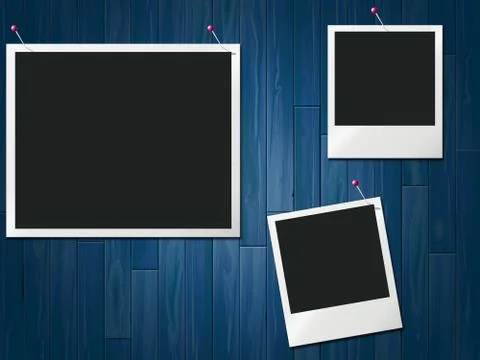 Photo frames meaning text space and wood Stock Illustration