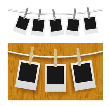 Photo frames with pins on rope Stock Illustration