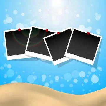 Photo frames with push pins summer presentation Stock Illustration