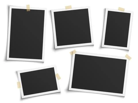 Photo frames realistic. Empty white photos frame vintage with adhesive tapes Stock-Illustration