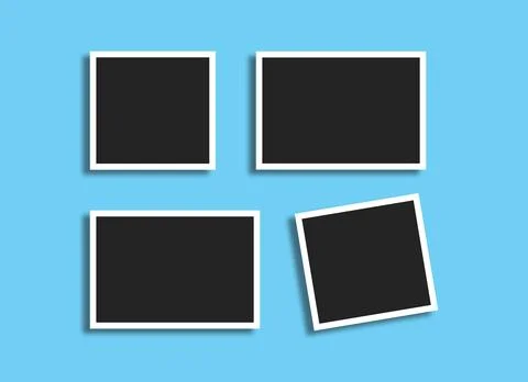 Photo Frames set isolated on blue, Group of realistic black frames mock up .. Stock Illustration