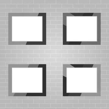 Photo frames, a set of photo frames against a brick wall background. Illustrazione stock