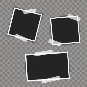 Photo frames with sticky on transparent background. Vector illustration Illustrazione stock