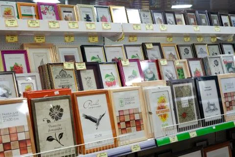 Photo frames in store. Minsk, Belarus - March 20, 2020 Stock Photos