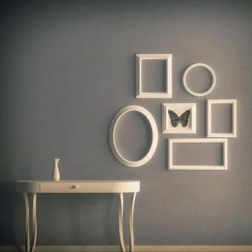 Photo Frames on Wall in Vintage Interior Stock Illustration