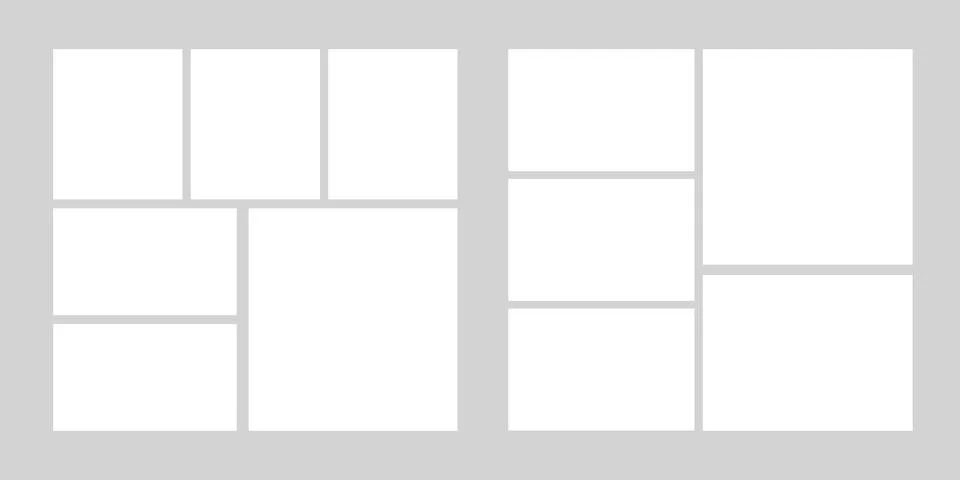 Photo grid collage frames template, moodboad layout, mosaic border, scrapbook Illustrazione stock
