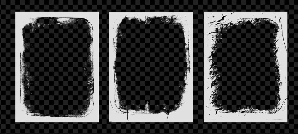 Photo grunge white frames set template. Ink paint edges punk border for flyer Stock Illustration