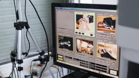The photo lab operator sets up the printing of photos on the computer. Stock Footage 309545802