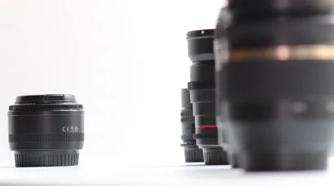 Photo lenses on white background Stock Footage 63995853