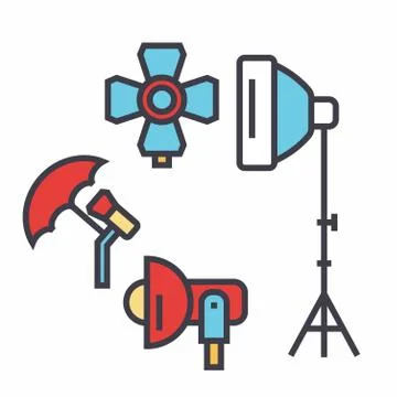 Photo light studio, lighting equipment, photographer concept. Stockillustratie