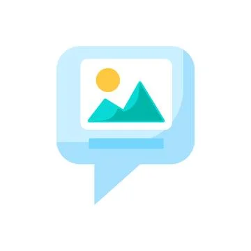 Photo message media attachment speech bubble flat vector icon Stock Illustration